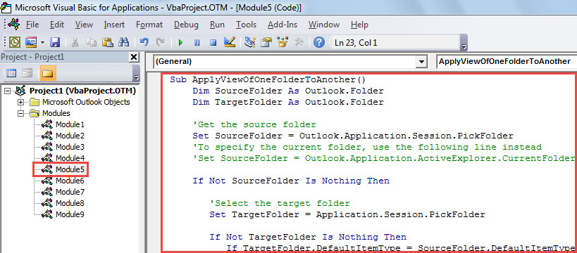 VBA Code - Apply the View of One Folder to Another