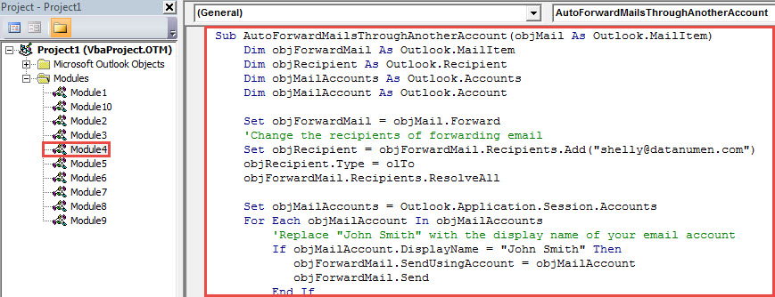 VBA Code - Auto Forward via a Different Account