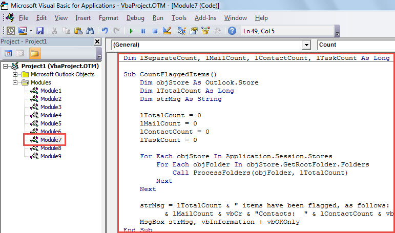 VBA Code - Count All Flagged Items