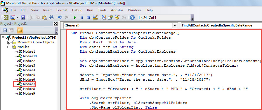 VBA Code - Find All Contacts Added in a Specific Date Range