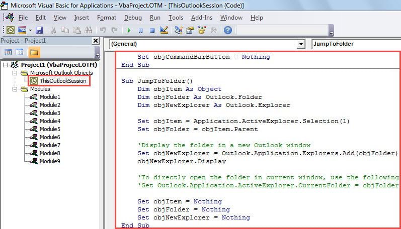 VBA Code - Jump to the Folder of a Found Item in Search Results