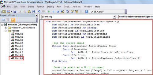 How to Exclude Embedded Images when Printing an Outlook Email