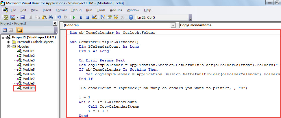 VBA Code - Merge Calendars