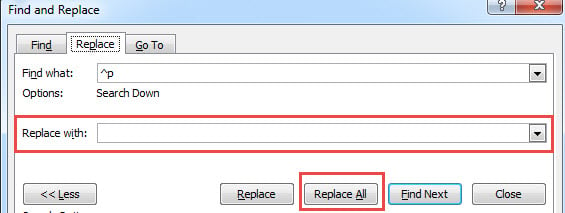 Click "Replace All" 