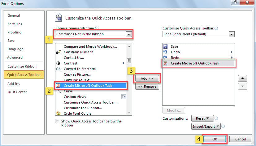 Add "Create Microsoft Outlook Task" Command to QAT