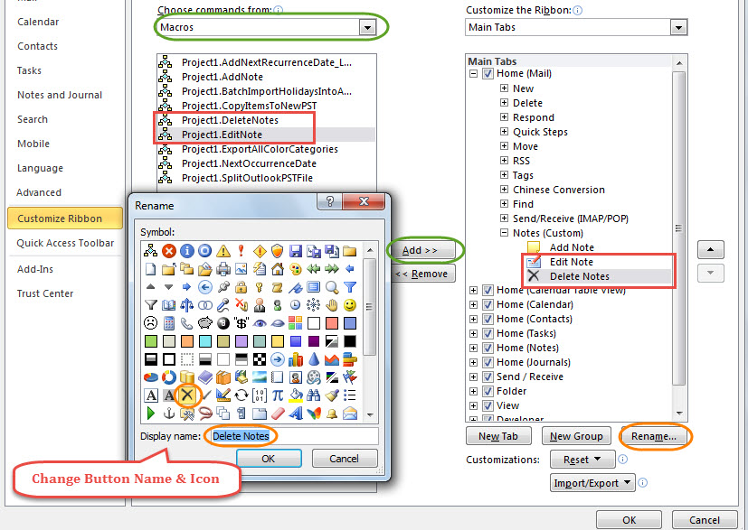 Add "EditNote" & "DeleteNotes" Macro to Ribbon