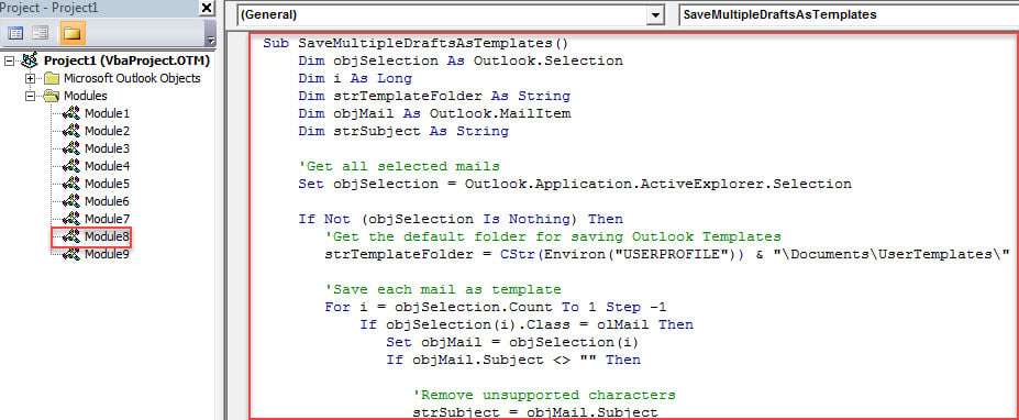 VBA Code - Batch Save Multiple Draft Emails as Outlook Templates