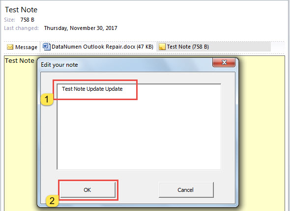 Change Note in Dialog Box