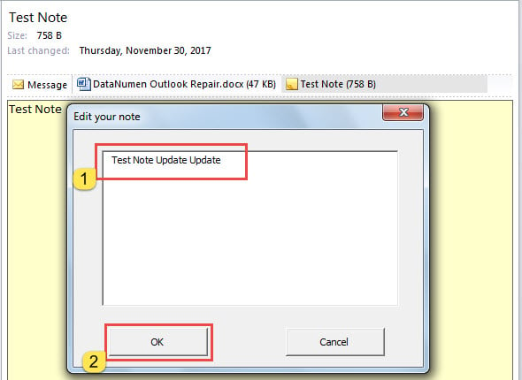 Change Note in Dialog Box