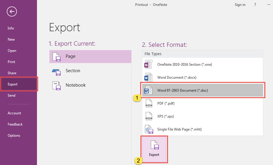 Export as Word document