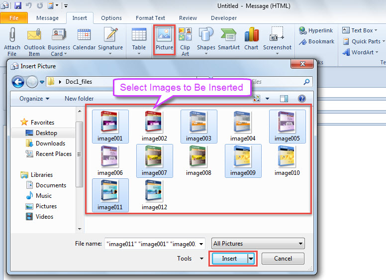 Insert Pictures in Email