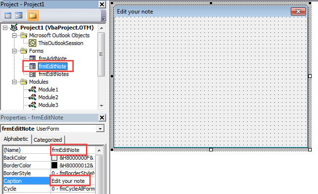 Create a UseForm Called "frmEditNote"