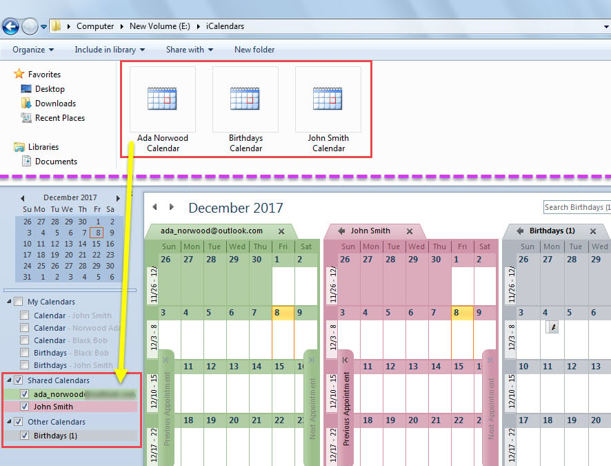 Opened iCalendar (.ics) Files in Outlook
