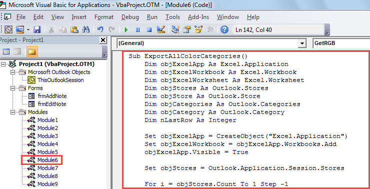 VBA Code - Export Color Category Lists of All Outlook Mailboxes to Excel