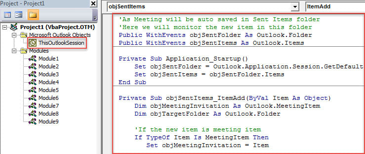 VBA Code - Auto Move Sent Meeting Invitations to a Specific Folder