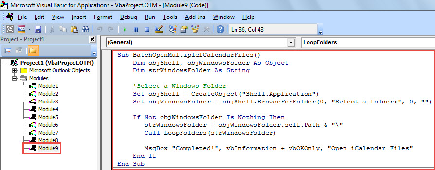 VBA Code - Batch Open Multiple iCalendar (.ics) Files