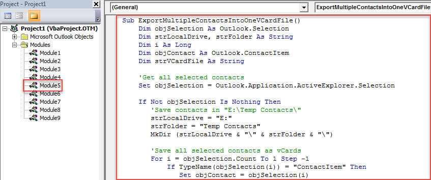 VBA Code - Quickly Export Multiple Contacts into One VCard File