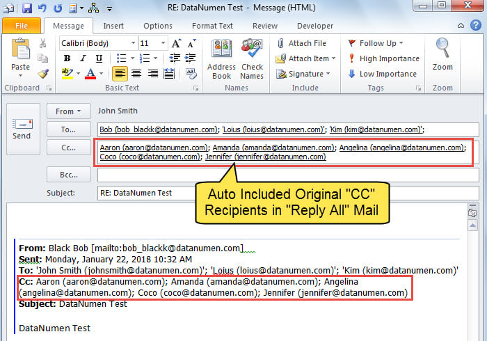 Auto Included Original "CC" Recipients