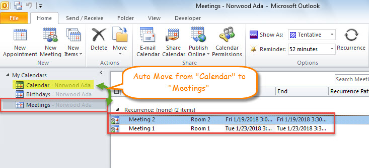 Auto Moved Incoming Meetings in Specific Calendar