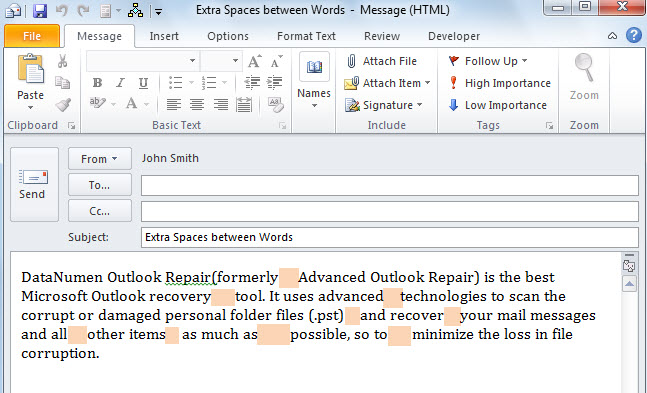Compose an Email with Extra Spaces between Words