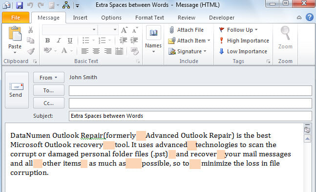 Compose an Email with Extra Spaces between Words