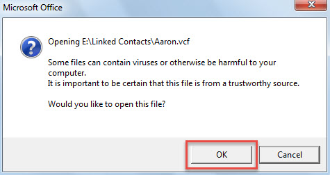 Confirm Open vCard File