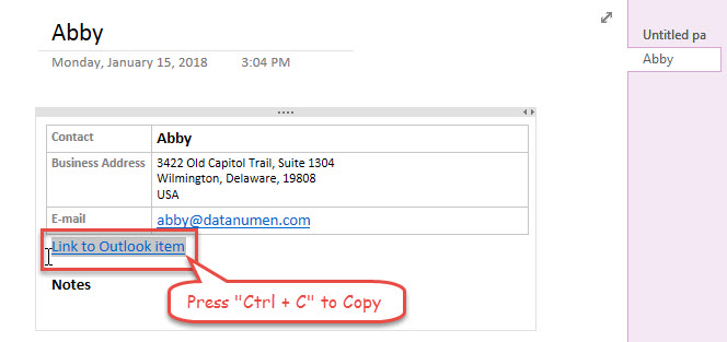 Copy "Link to Outlook Item"