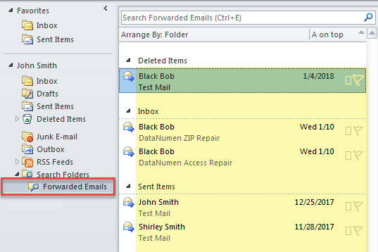 Forwarded Emails in Search Folder