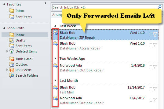 Only Forwarded Emails Left in Current Folder