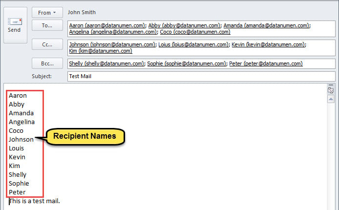 Inserted Recipient Names in Email Body