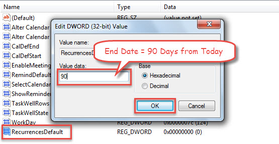 Set "RecurrencesDefault" Value