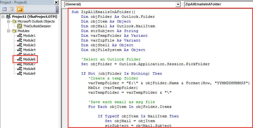 VBA Code - Compress All Emails in a Folder into a Zip File