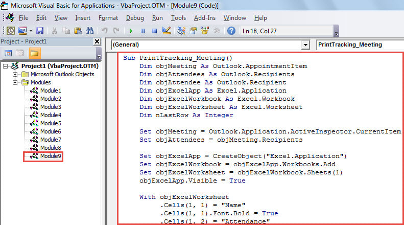 VBA Code - Print Tracking List of an Outlook Meeting