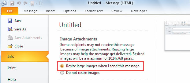 Auto Resize large images when I send this message