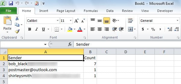 Email Counts in Excel