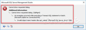 Error 208 In SSMS