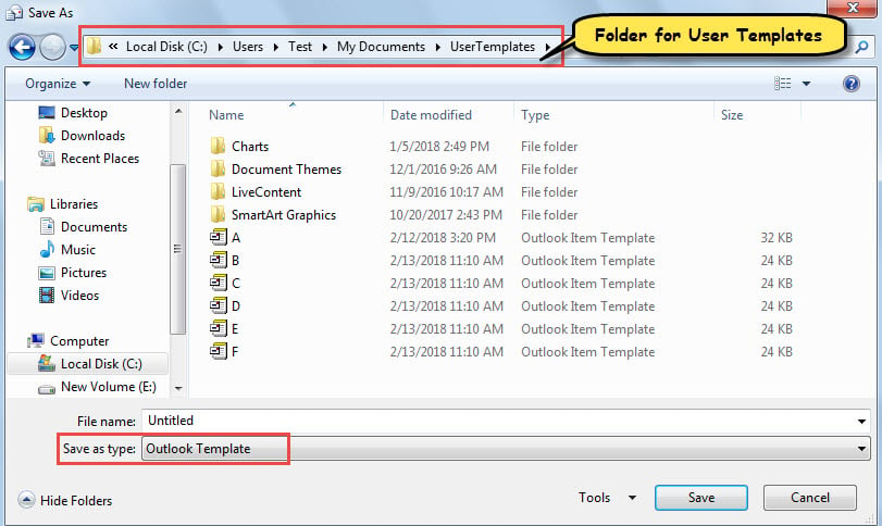 Open Default Folder for User Templates