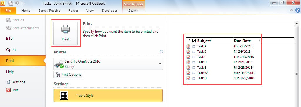 Print Found Tasks in List