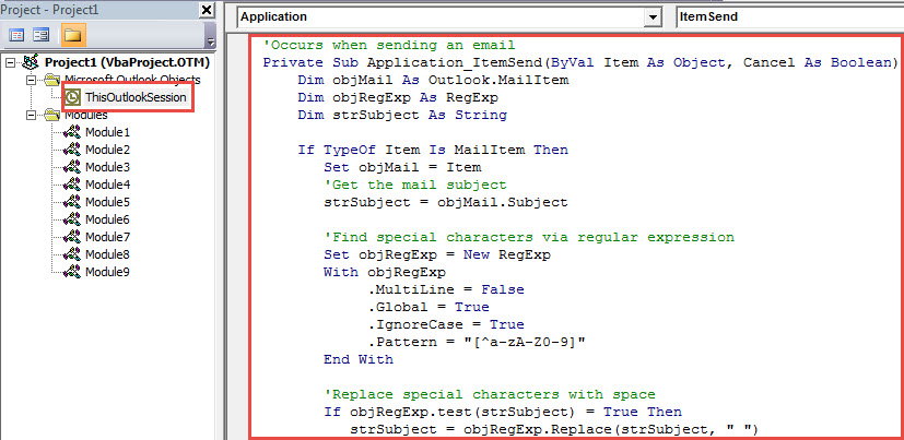 VBA Code - Auto Remove Special Characters in Email Subject