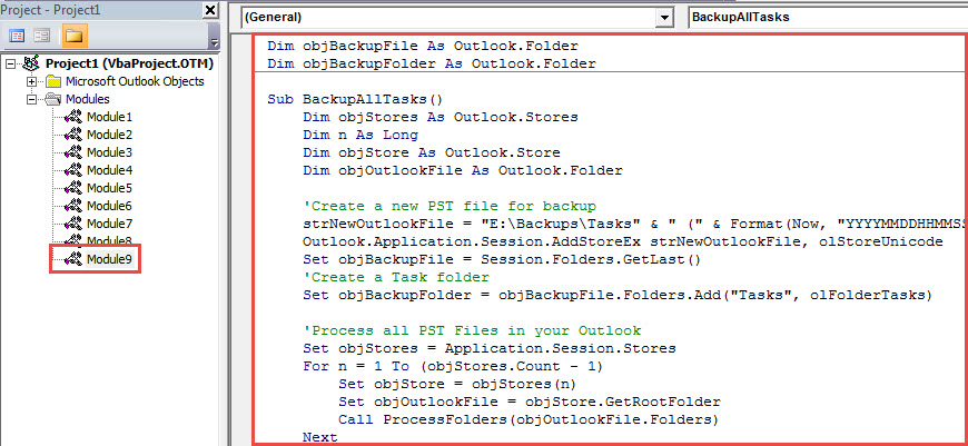 VBA Code - Back up All Tasks