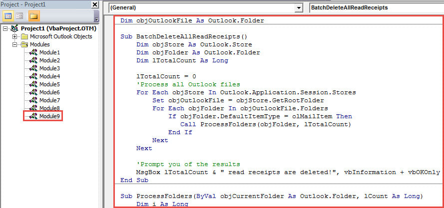 VBA Code - Batch Delete All Read Receipts