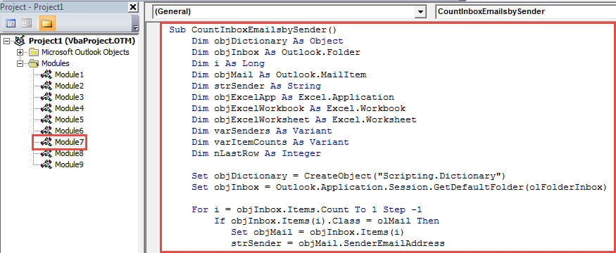 VBA Code - Count Inbox Emails by Sender