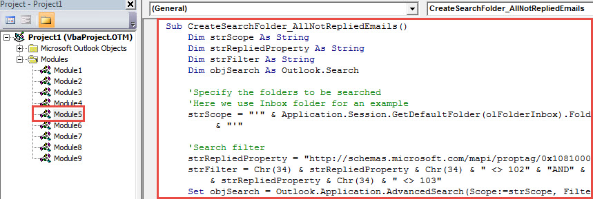 VBA Code - Create a Search Folder for All Unreplied Emails
