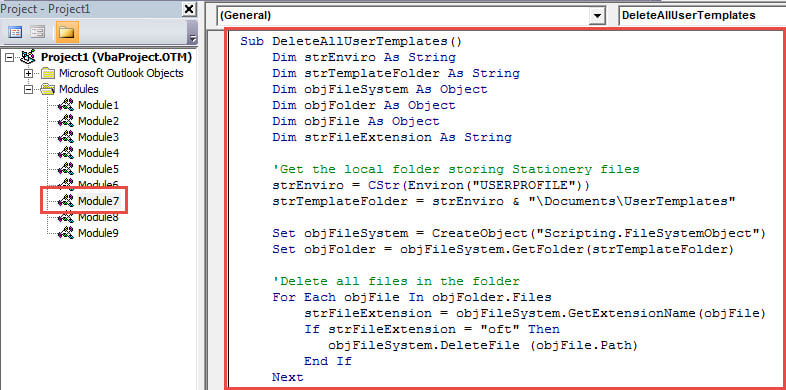 VBA Code - Batch Delete All User Templates