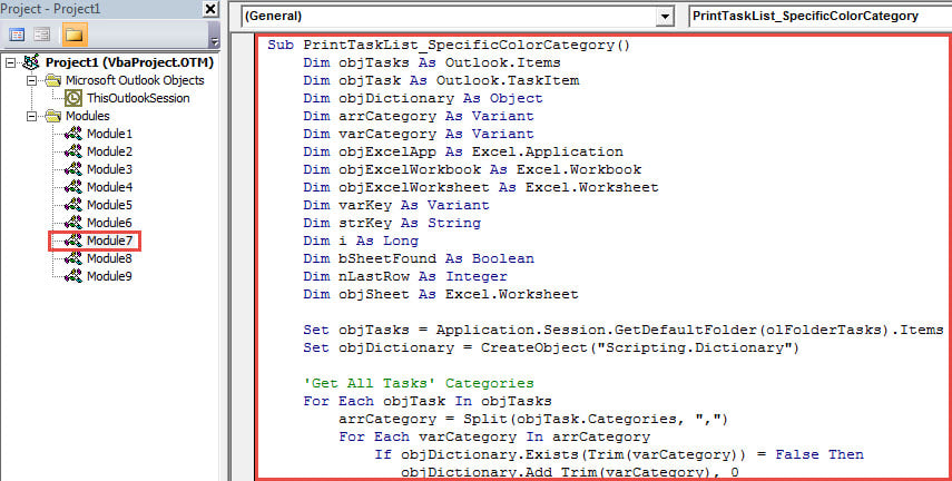 VBA Code - Print the Lists of Outlook Tasks with Different Categories in Different Pages