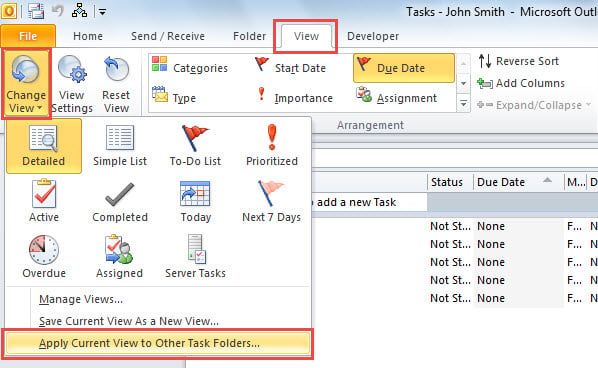 Apply Current View to Other Task Folders