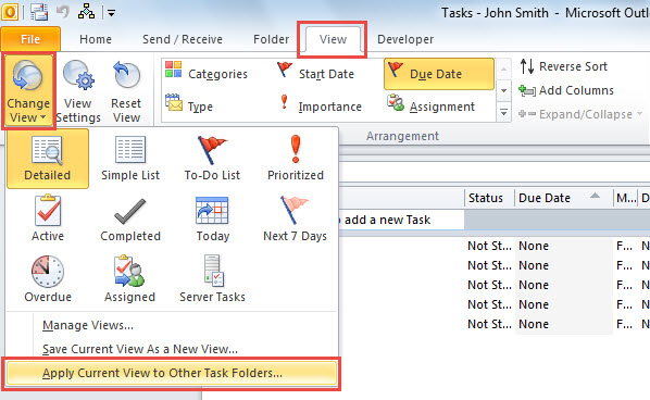 Apply Current View to Other Task Folders