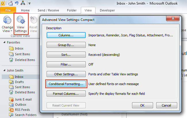 outlook conditional formatting is not working