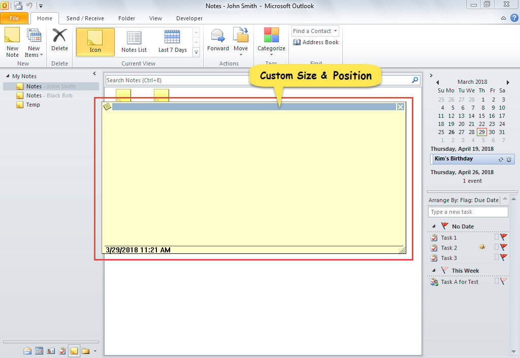 Custom Size and Position of Note Window