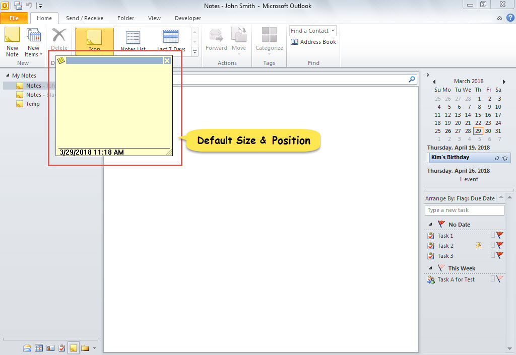 Default Size and Position of Note Window